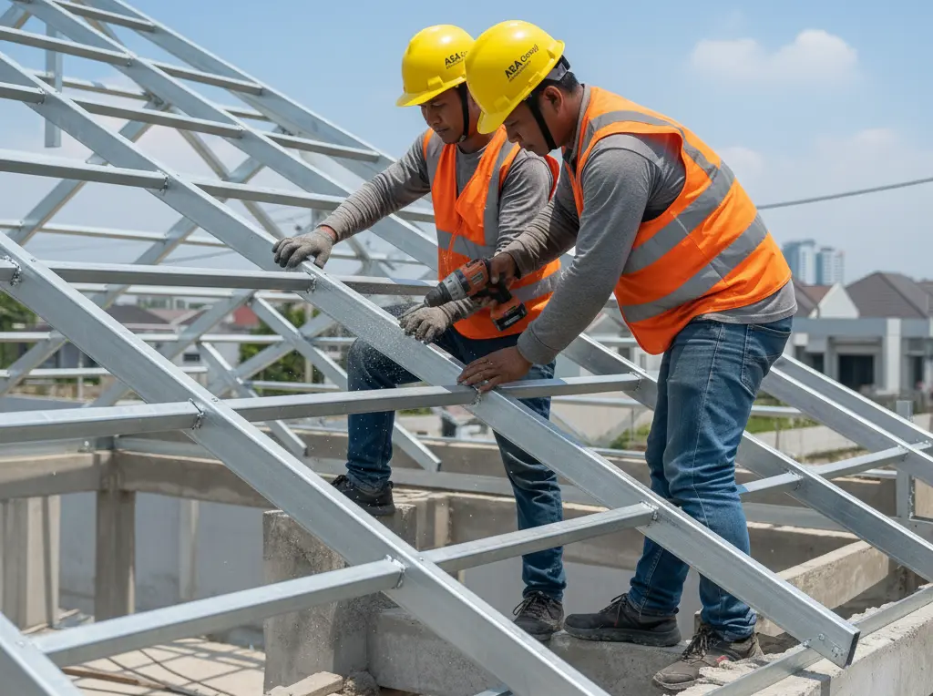 kusuma indah jaya dalam pekerjaan pemasangan baja ringan pembangunan gedung